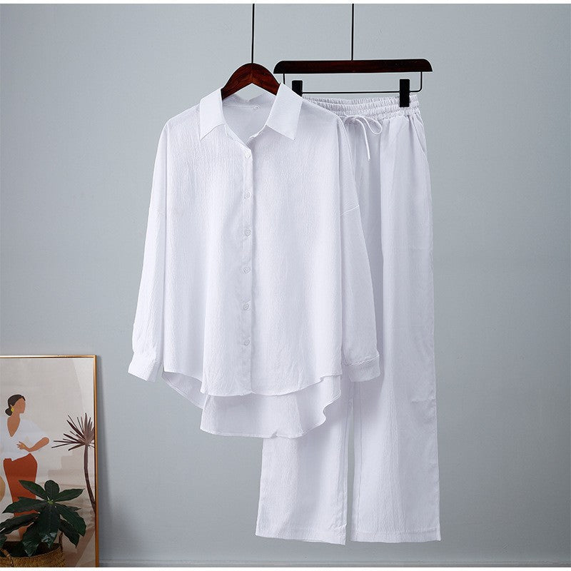 Damen nan lockeres zweiteiliges Lounge-Set mit Oversize-Hemd und elastischer Bundhose Drune