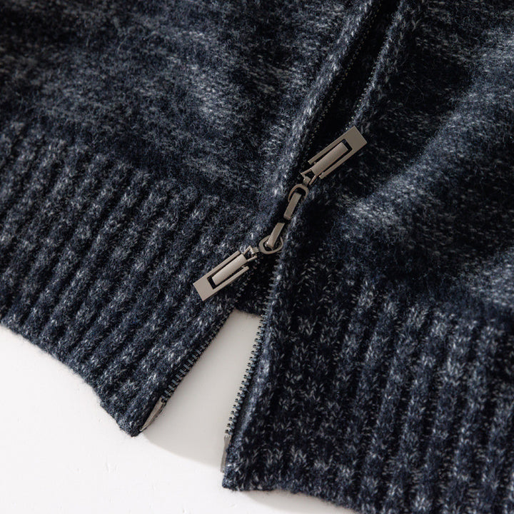 Herren Lässiger Zip‑Mockneckpullover aus Wollmix mit angerauter Mohair‑Optik und Stehkragen Drune