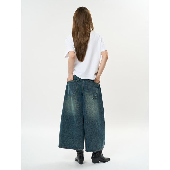 Damen Weite High‑Waist Denim‑Culotte im Cropped Baggy‑Stil Drune