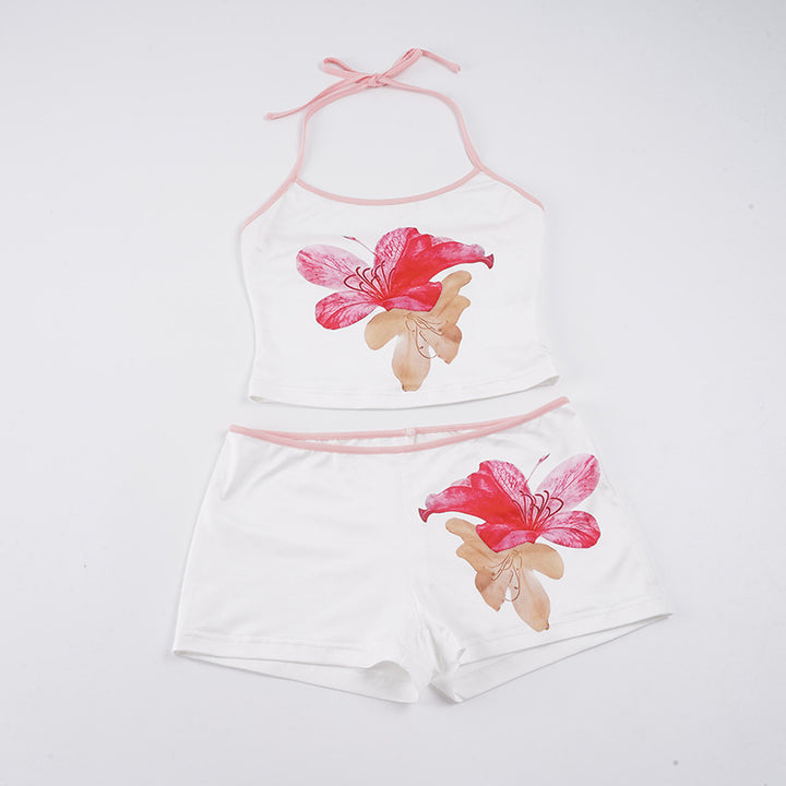 Damen Schlafset mit floralem Design und verstellbaren Trägern Drune
