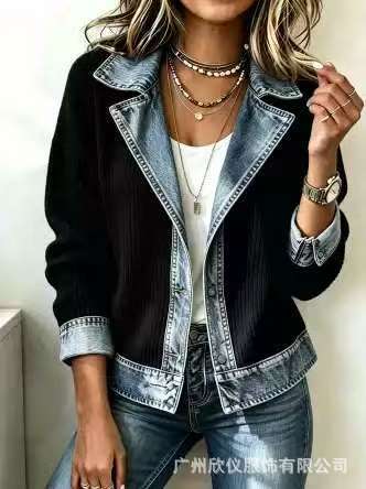 Damen Modischer Denim-Mix Blazer Drune