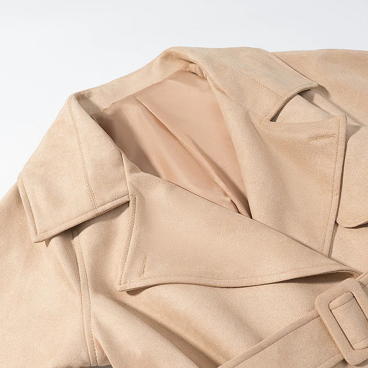 Damen nan cropped Mantelblazer im Velours‑Look mit breitem Revers und Taillengürtel Drune
