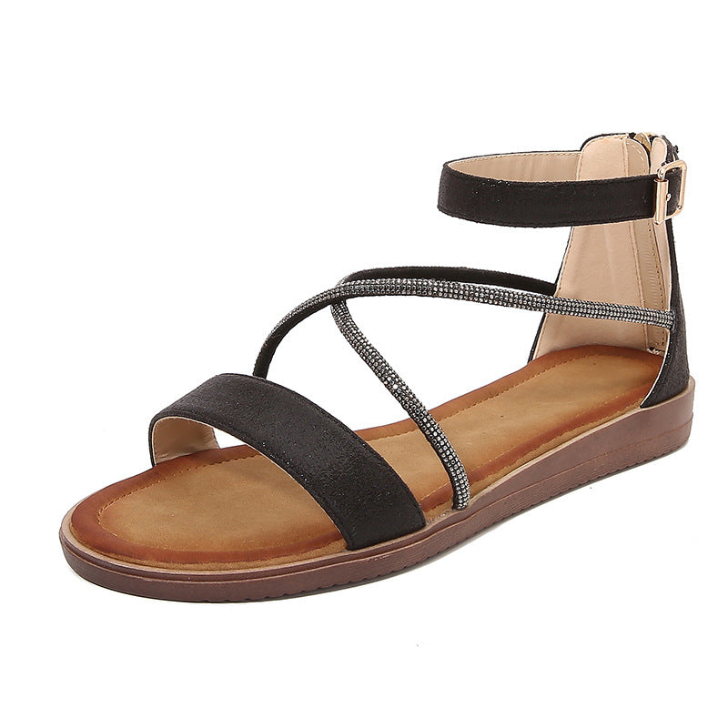 Damen Flache Riemensandalen mit eleganten Glitzerdetails Drune