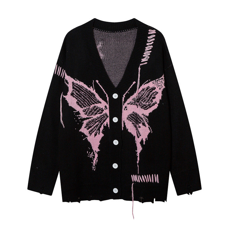 Damen lässige Strickjacke mit Schmetterlingsmotiv und auffälligen Details Drune