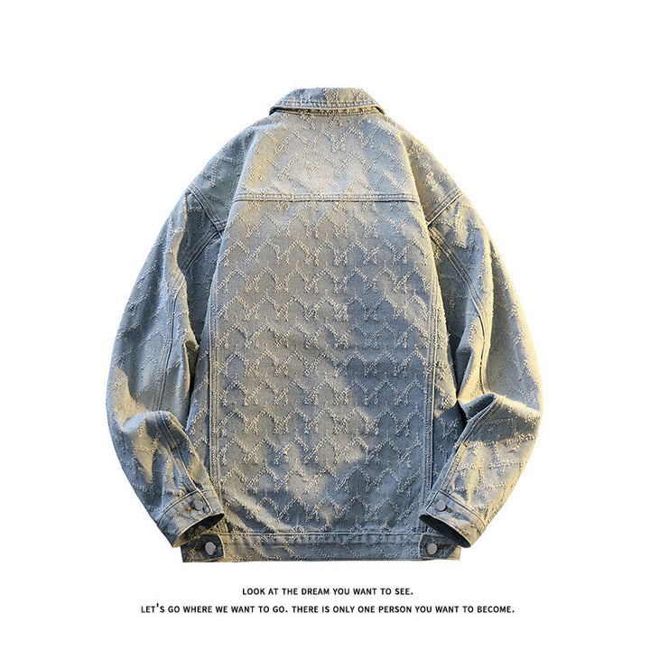 Herren Oversize-Jeansjacke mit gestepptem Allover‑Muster und Brusttaschen Drune