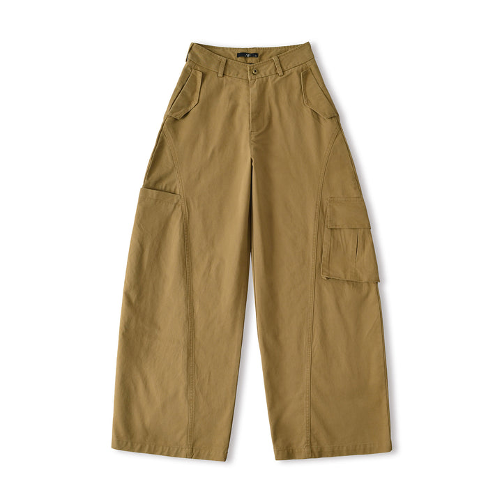 Damen Cropped Cargohose mit hoher Taille, weitem Bein und Klappentaschen Drune