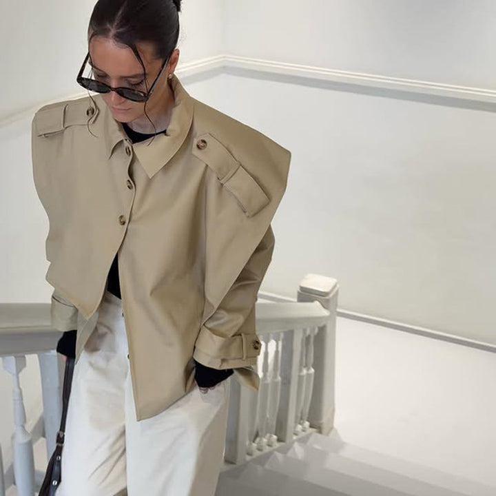 Damen Kurz geschnittene Oversize-Schulterjacke mit Epauletten Drune