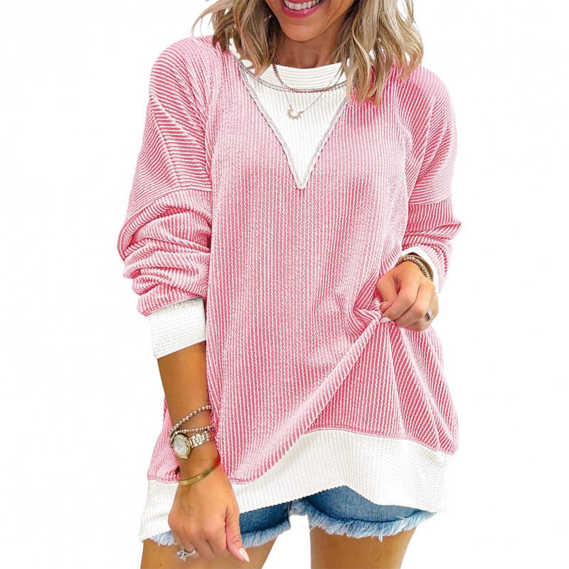 Damen lässiger Pullover aus strukturiertem Material mit V-Ausschnitt Drune