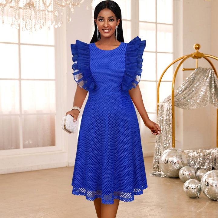 Damen Trendiges Kleid mit Rüschenschulter Drune