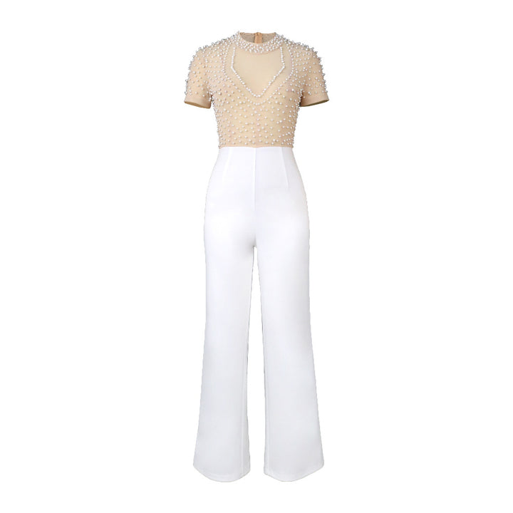 Damen eleganter Jumpsuit mit glitzernden Perlenakzenten Drune