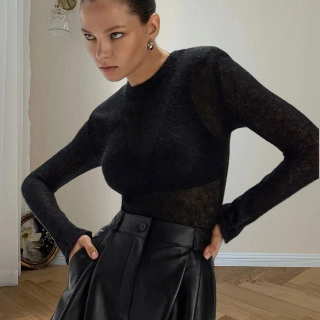 Damen Transparente Strickpullover mit V-Ausschnitt Drune