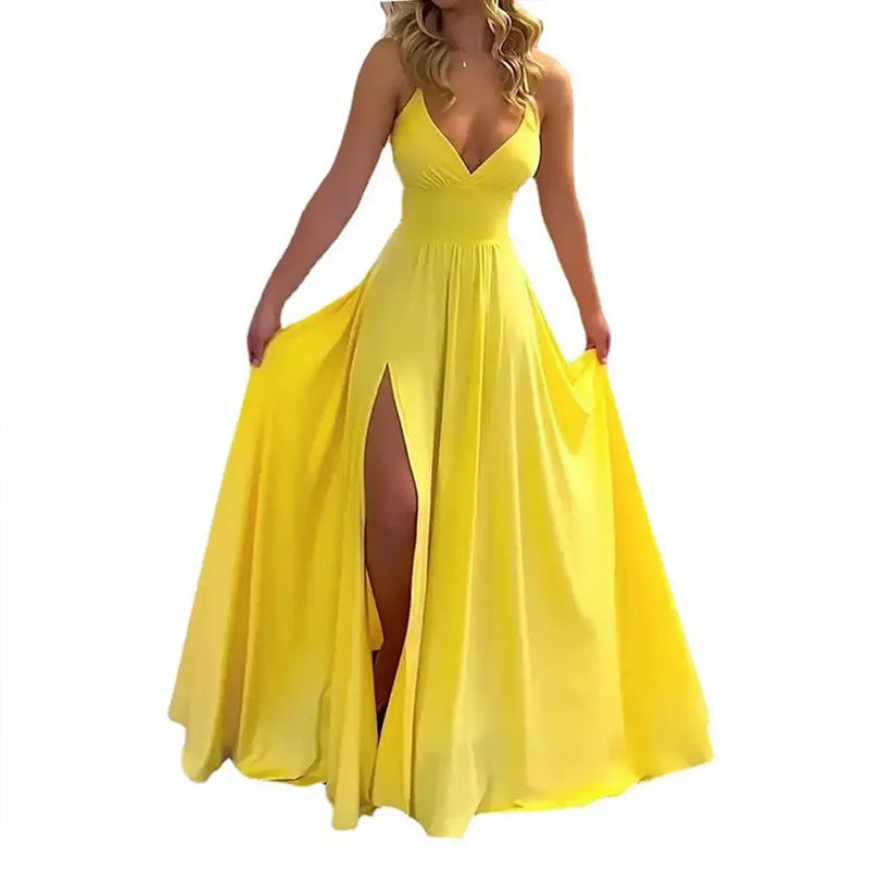 Damen Maxikleid mit tiefem V-Ausschnitt und seitlichem Schlitz Drune