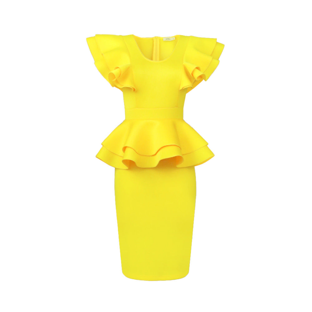 Damen figurbetontes Kleid mit voluminösen Rüschendetails Drune