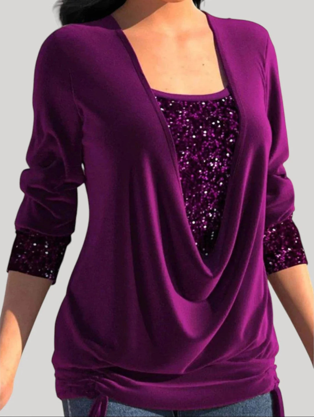 Damen Modischer Drape-Pullover mit Glitzerakzenten