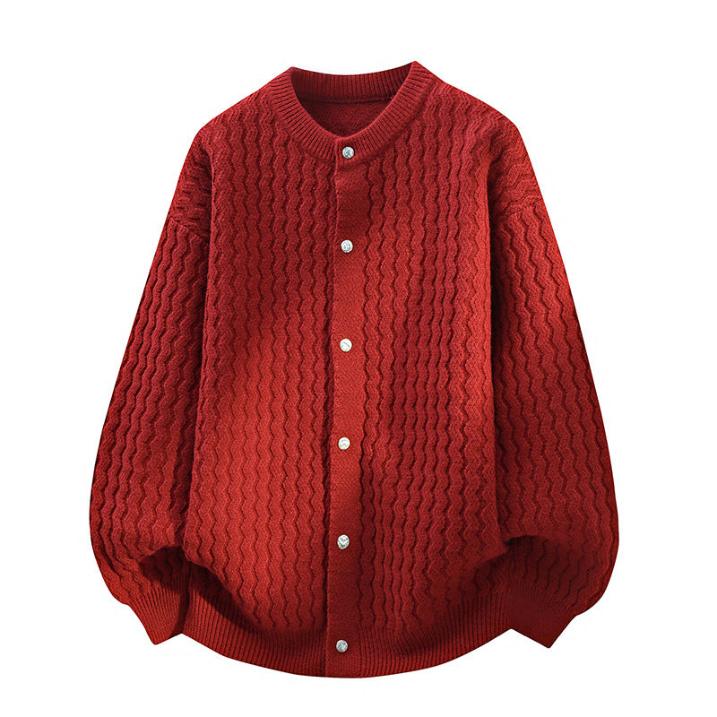 Damen Oversize-Strickjacke mit feiner Strukturstruktur & Perlenknopfleiste Drune
