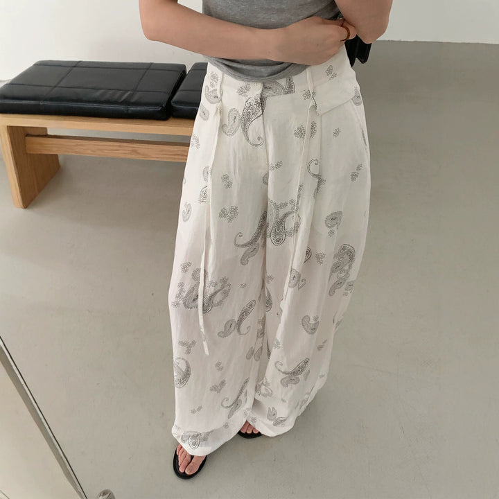 Damen Weite Leinenhose mit Paisleymuster Drune