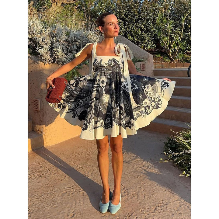 Damen Sommerliches Minikleid mit verspieltem Mustermix und fließendem Schnitt Drune