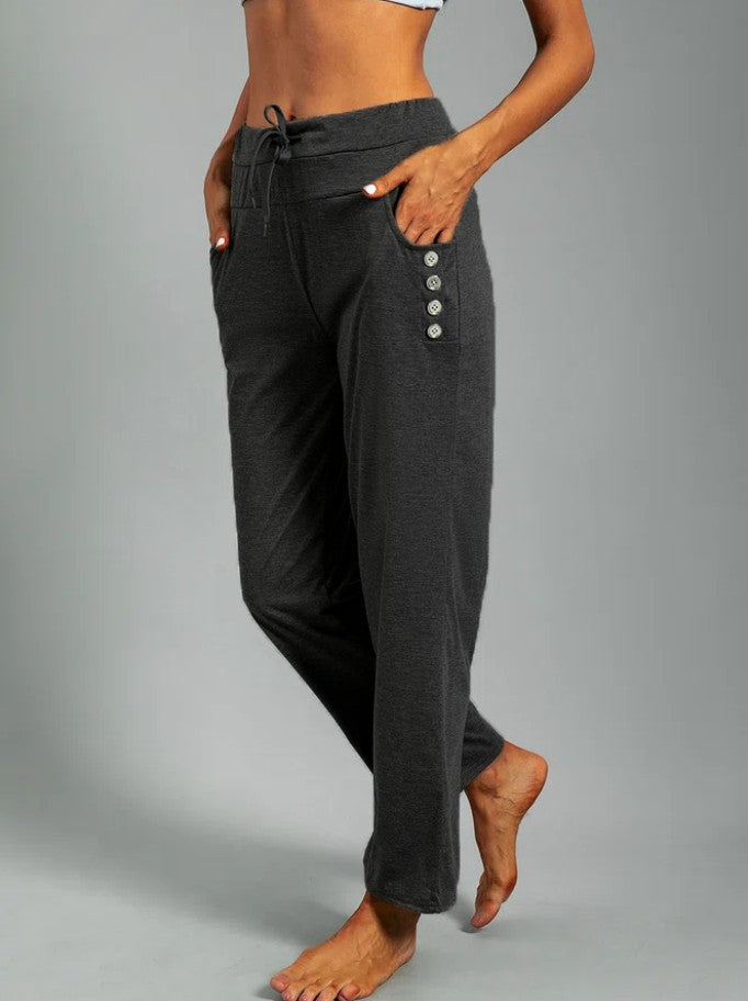 Damen Relaxed Fit Casual Lounge-Hosen mit Knopfakzenten Drune
