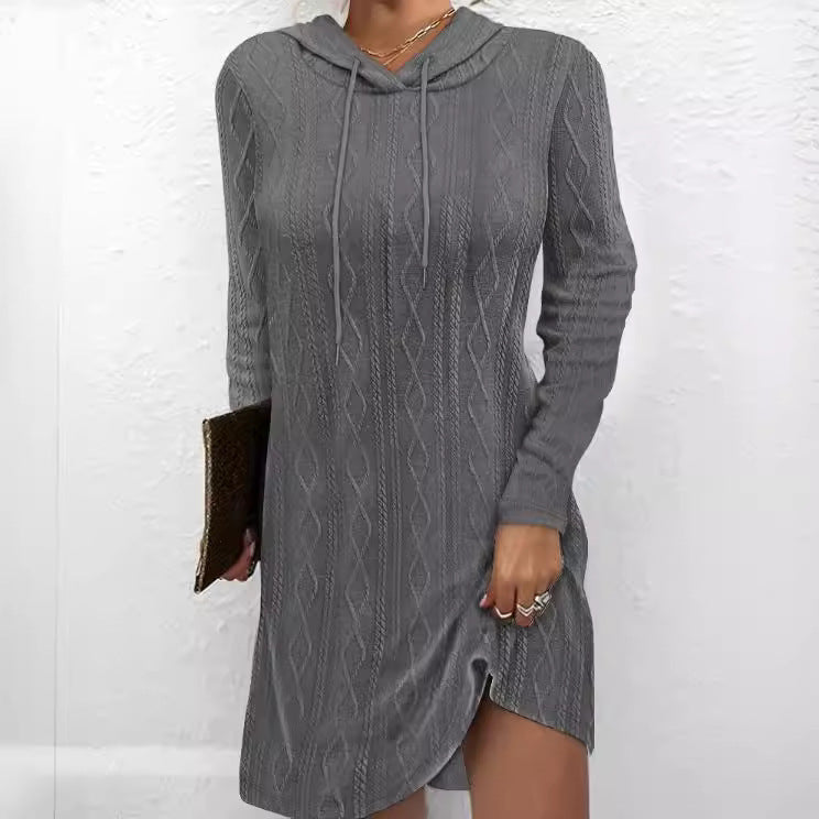 Damen Lässiges Strickkleid mit Kapuze Drune