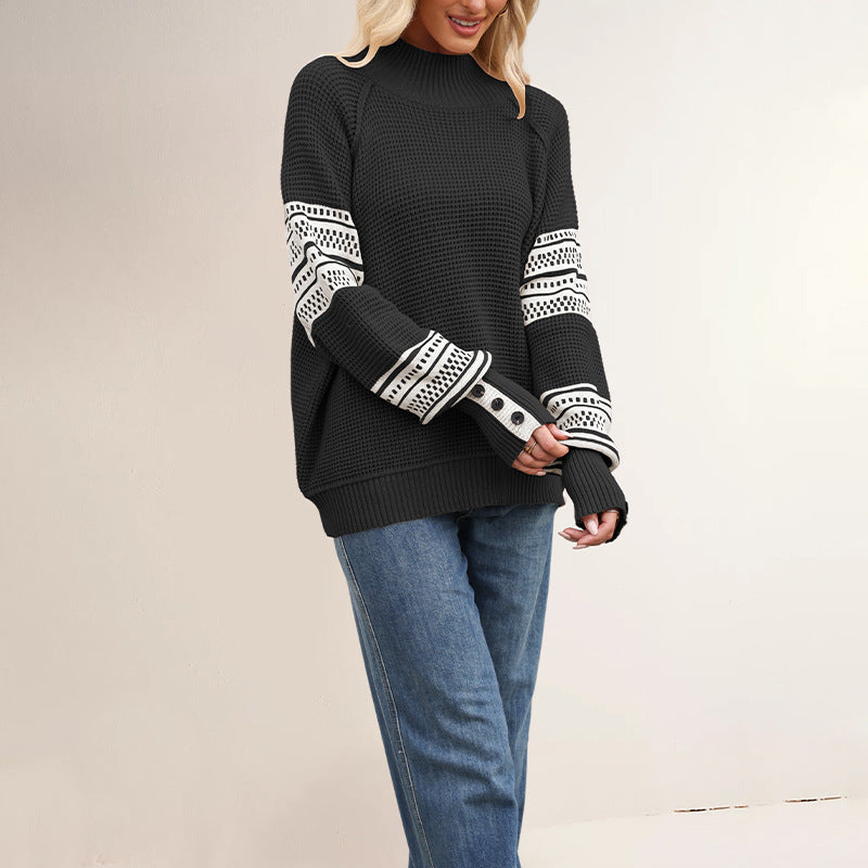 Damen Strickpullover mit modernem Strukturdesign und Knopfdetails Drune