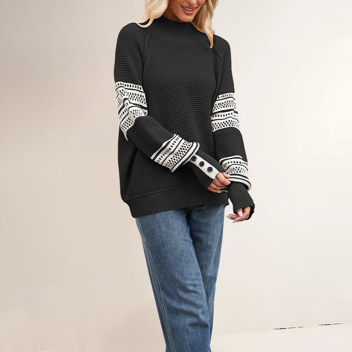 Damen Strickpullover mit modernem Strukturdesign und Knopfdetails Drune