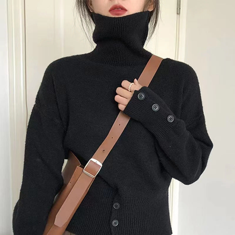 Damen Rollkragenpullover mit Knopfdetails und lässigem Schnitt Drune