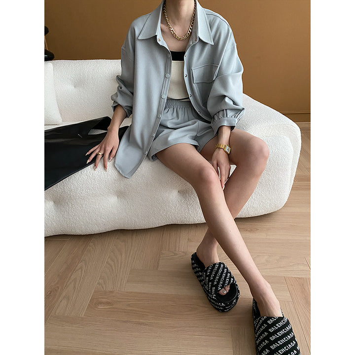 Damen lässiges Overshirt mit einstellbarem Bund und praktischen Taschen Drune