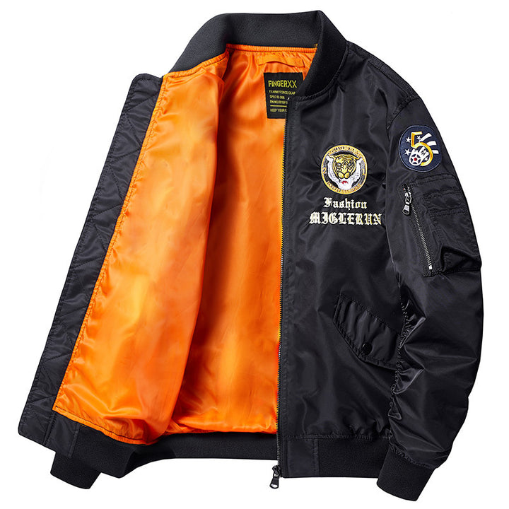 Herren  bestickte pilot-inspirierte flug-bomberjacke mit seitlichem reißverschlusstaschen utility pocket Drune