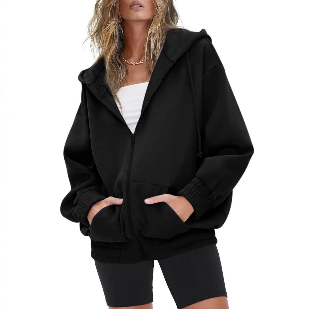 Damen nan oversized Kapuzenjacke mit Reißverschluss, Fleece-Futter und Kängurutaschen Drune