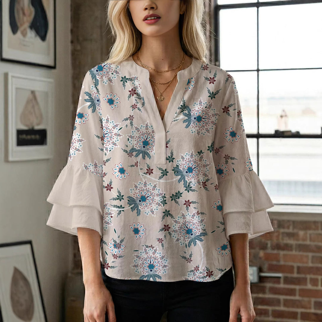 Damen Bluse mit voluminösen Ärmeln und floralem Design Drune