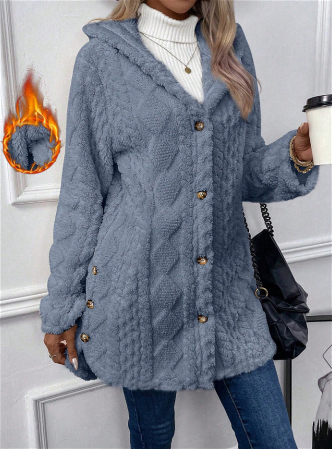 Damen Kuschelige Teddyjacke mit Knopfverschluss Drune