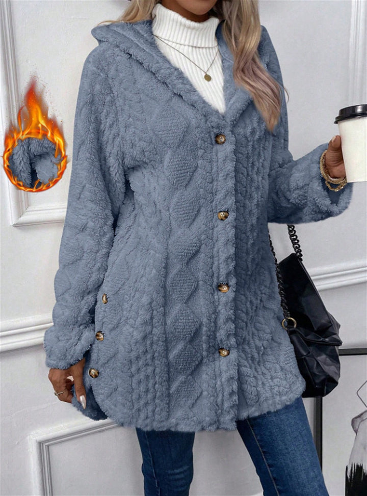 Damen Kuschelige Teddyjacke mit Knopfverschluss Drune