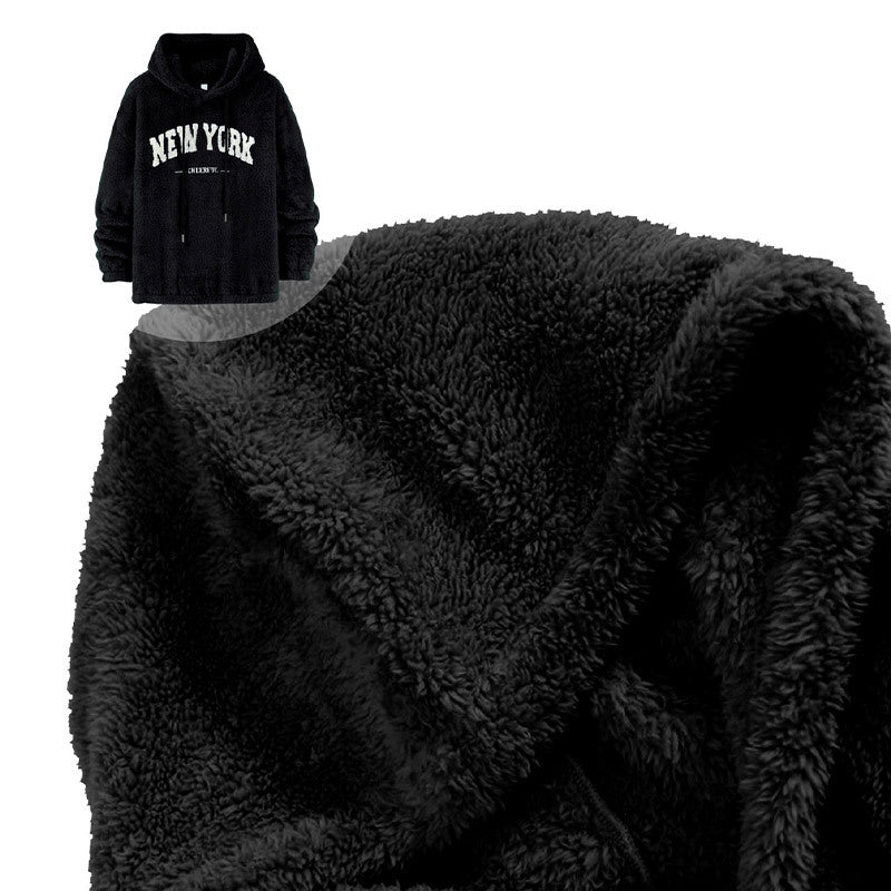 Unisex Kuscheliger Teddy-Fleece-Hoodie mit Chenille-Schriftzug Drune