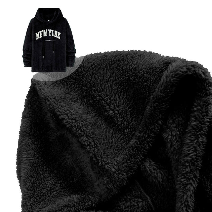 Unisex Kuscheliger Teddy-Fleece-Hoodie mit Chenille-Schriftzug Drune