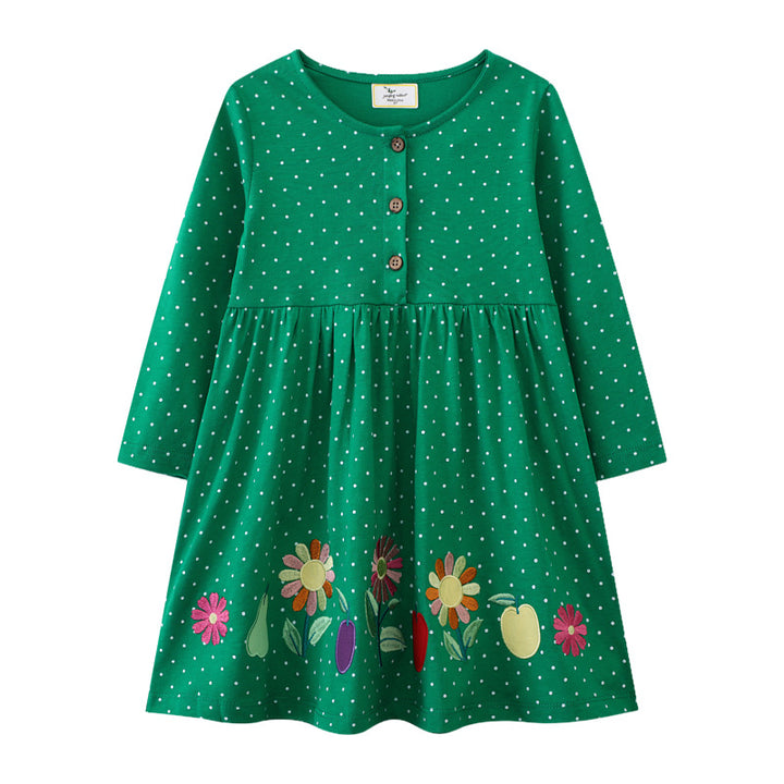 Mädchen Baumwollkleid mit bunten Blumenstickereien Drune