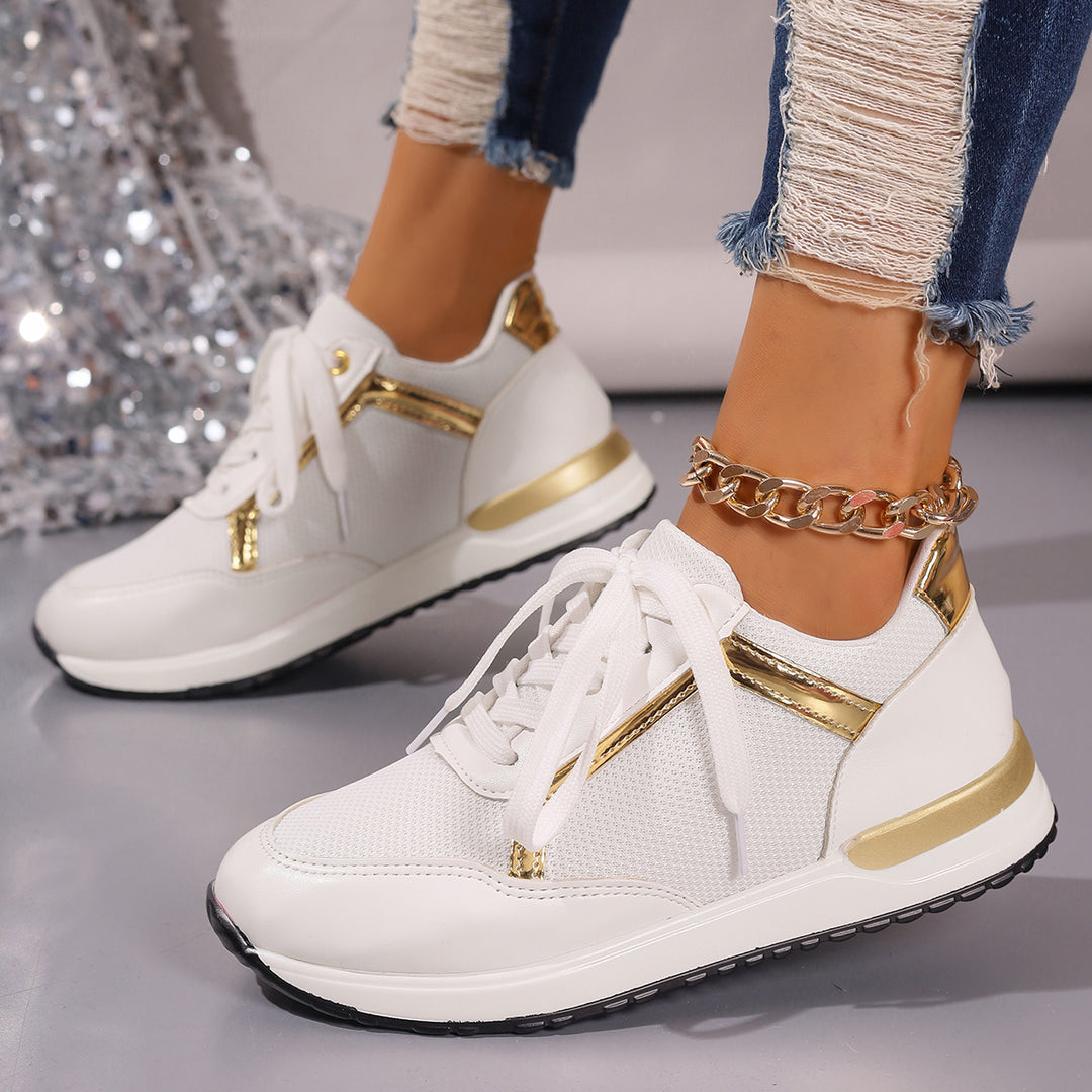 Damen Sportliche Sneakers mit modischem Goldakzent und atmungsaktiver Mesh-Oberfläche Drune