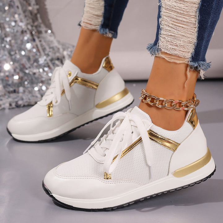 Damen Sportliche Sneakers mit modischem Goldakzent und atmungsaktiver Mesh-Oberfläche Drune