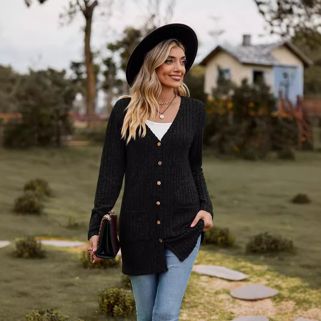 Damen Strickjacke mit langen Ärmeln und praktischen Taschen Drune