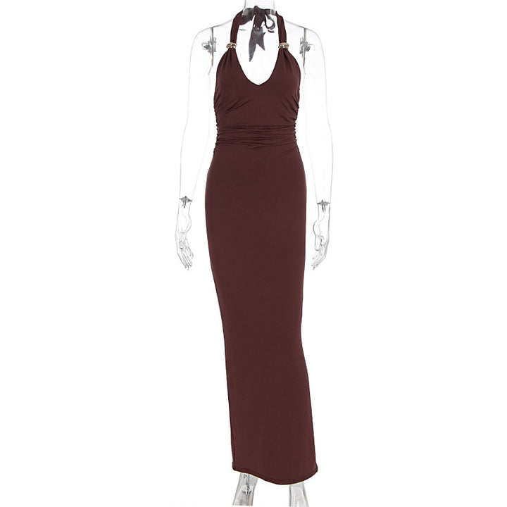 Damen Elegantes Abendkleid mit tiefem V-Ausschnitt und dekorativem Halter Drune