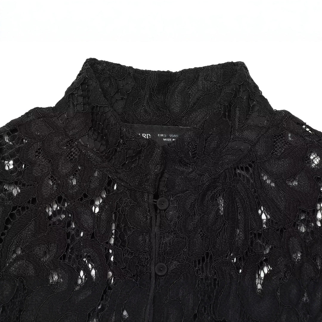 Damen Cropped Spitzenjacke mit floralem Allover-Spitzendesign und Stehkragen Drune