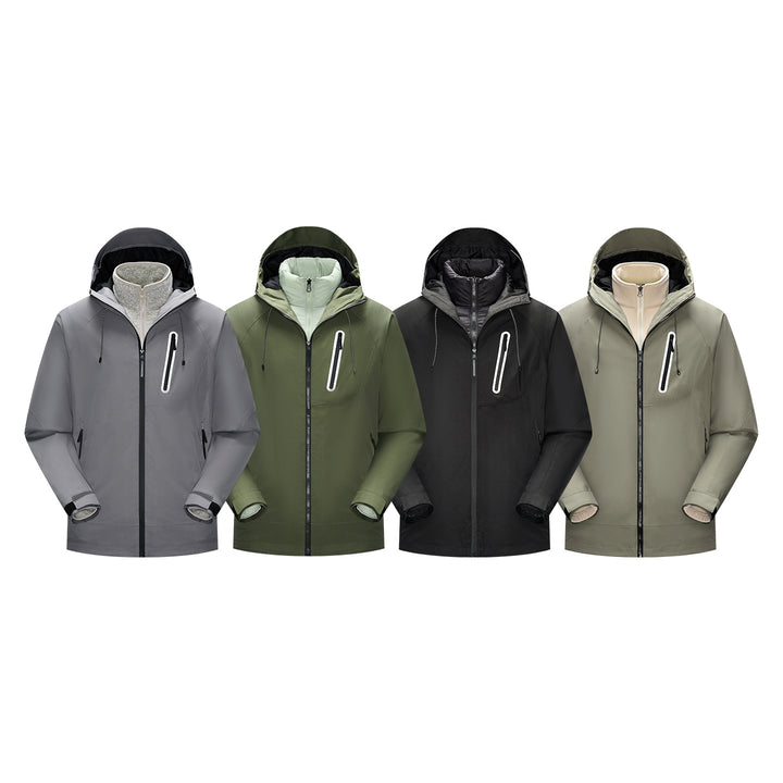 Herren Wasserdichte Softshell-Regenjacke mit verstellbarer Kapuze und Brustreißverschluss Drune