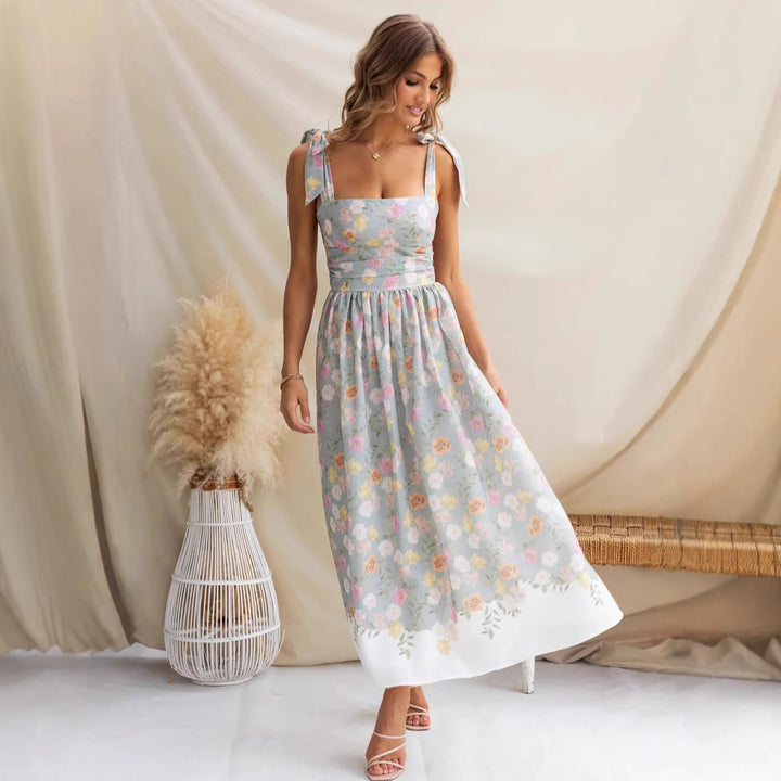 Damen Maxikleid mit verspielten Trägern und floralem Druck Drune
