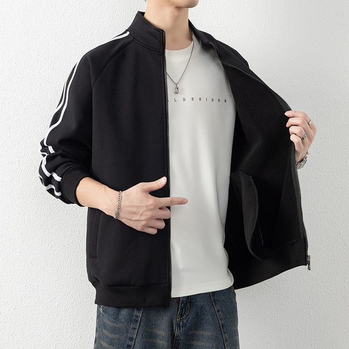 Herren Freizeit-Trainingsjacke mit Stehkragen, Reißverschluss und Kontraststreifen Drune