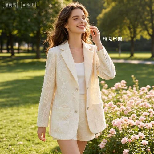 Damen Bouclé‑Blazer mit Fransenstruktur und aufgesetzten Pattentaschen Drune