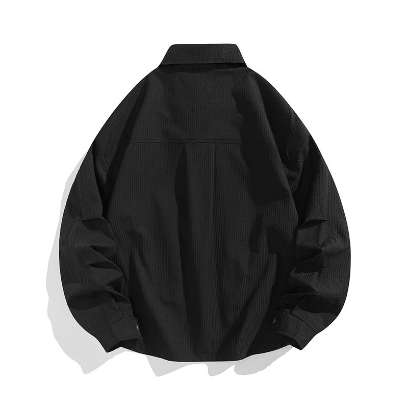 Herren Leichte Oversize-Hemdjacke mit Druckknopfleiste, Strukturstoff & Pattentaschen Drune