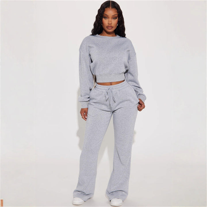 Damen cropped Sweatshirt mit überschnittenen Schultern und breitem Saum Drune