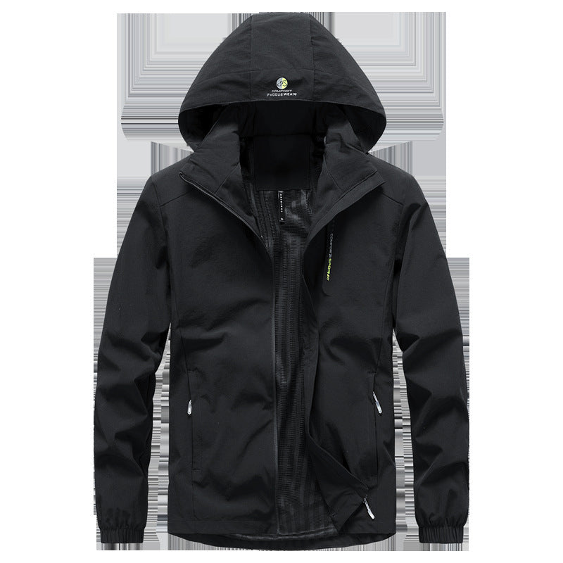 Herren Leichte Softshelljacke mit Kapuze wasserdichter Membran und Reißverschlusstaschen Drune