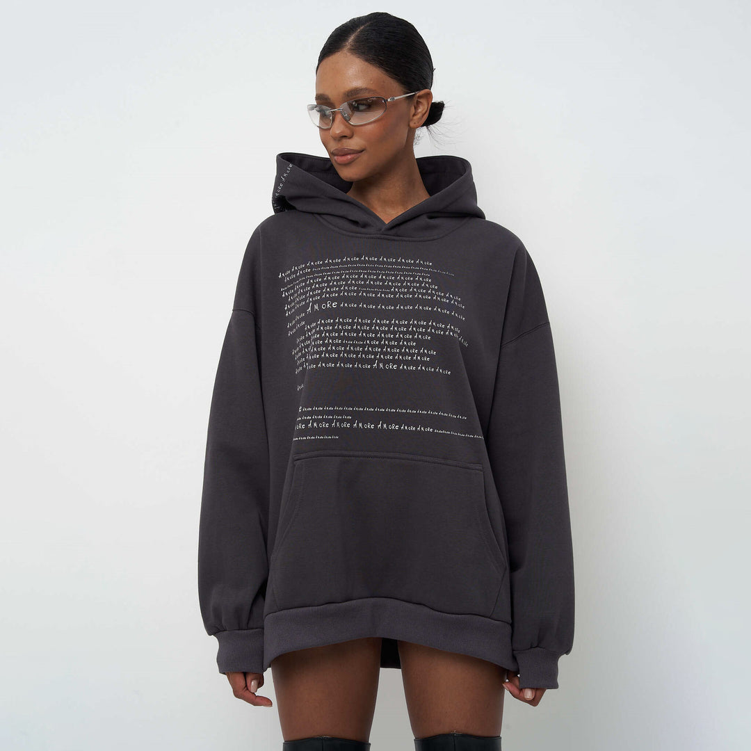 Damen Hochwertiger Oversized Hoodie mit modernem Schriftzug Drune