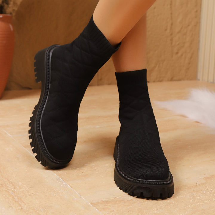 Damen Modische und bequeme gestrickte Stiefel Drune