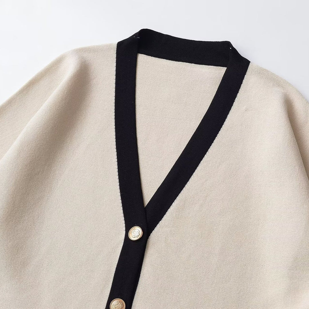 Damen Kurzärmeliger Strick-Cape-Cardigan mit Kontrastblende Drune